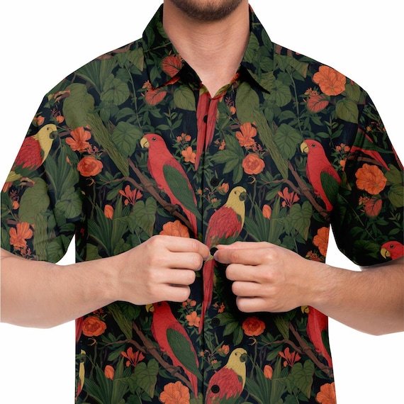 mens green print dress shirt London Daisy Print Olive Shirt