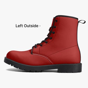 Red Women&#39;s Boots, Solid Plain Color Vegan Leather Lace Up Shoes Print Ankle Black Punk Military Combat Gothic Winter Ladies