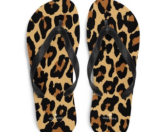 Leopard Print Flip Flops, Cheetah Animal Comfortable Beach Sandals Fun Cute Designer Men Women Foam Slippers Shoes