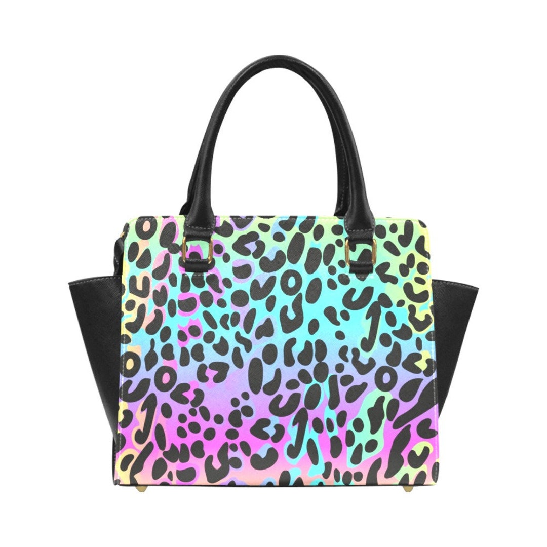 Rainbow Leopard Shoulder Purse Handbag, Animal Print High Grade Vegan ...