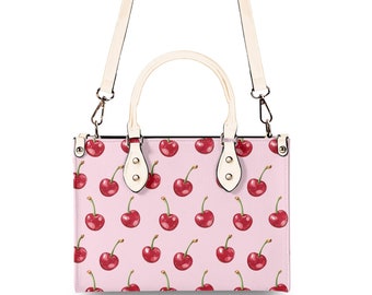Red Cherry Pink Shoulder Purse, Fun Fruit Kawaii Crossbody