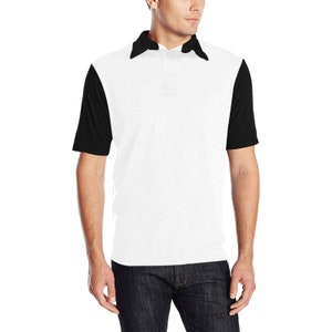 Black and White Men Polo Shirt, 90s Vintage Short Sleeve Classic Collared Button Down Up Rugby Golf Polo Gift for Him