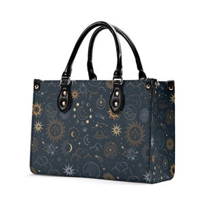 Porte-monnaie étoiles soleil lune, galaxie de l'espace céleste bandoulière en cuir végétalien poignée supérieure sac à main imprimé petit grand sac femme dames designer