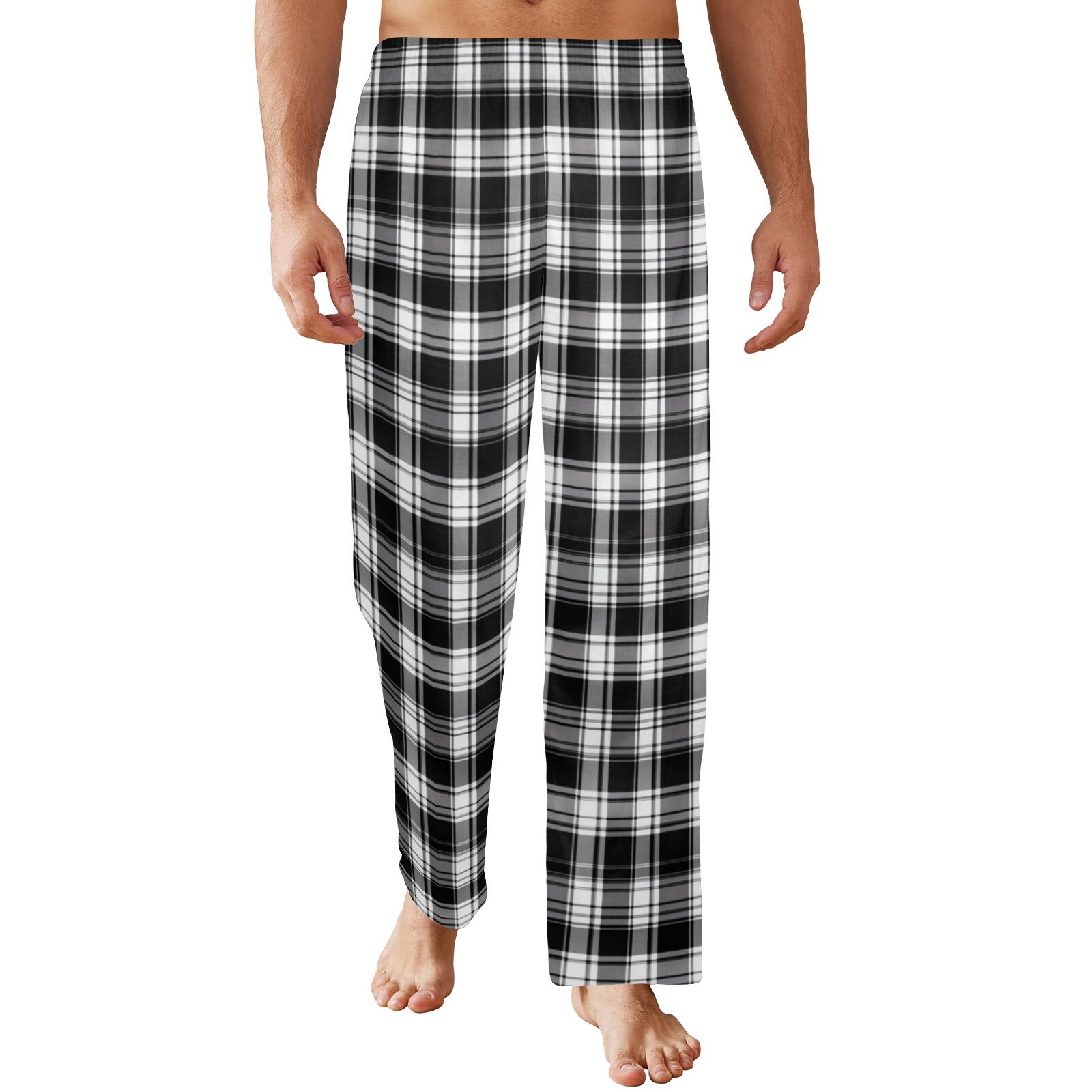 Black White Buffalo Plaid Mens Pajama Pants with Pockets