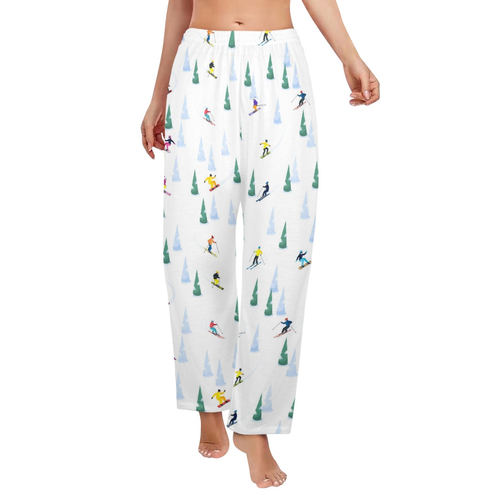 Ski Women Pajamas Pants, Snowboard Skier Pine Trees Snow