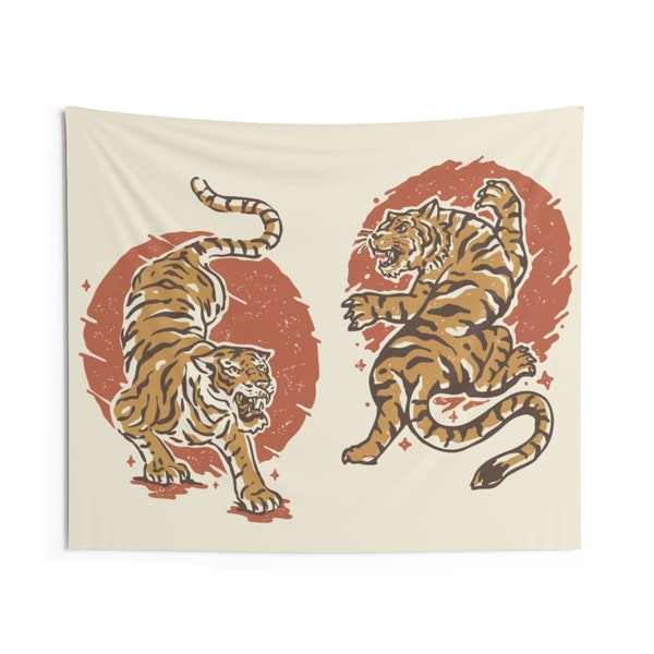 Tiger Illustration Tapestry, Asian Art Landscape Indoor Wall Art Hanging Tapestries Large Small Decor Home Dorm Room Gift