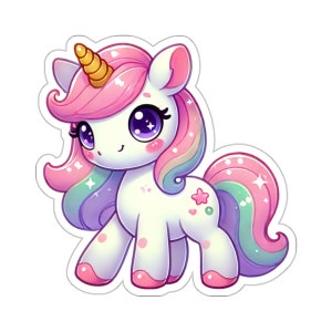 Cute Unicorn Sticker Decal, Rainbow Pink Art Vinyl Laptop Waterbottle Tumbler Car Waterproof Bumper Clear Aesthetic Small Large Wall