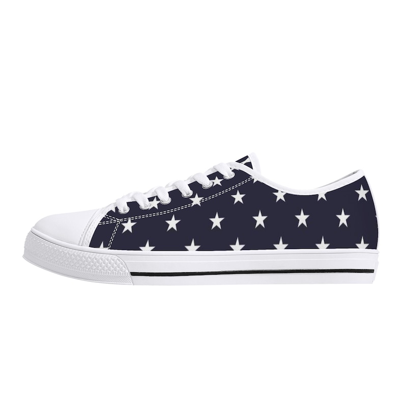 Zapatos de mujer con bandera estadounidense, rojo, blanco, azul, patriótico, 4 de julio, estrellas, rayas, EE. UU., zapatillas bajas de lona con cordones, planas para niñas y mujeres imagen 7