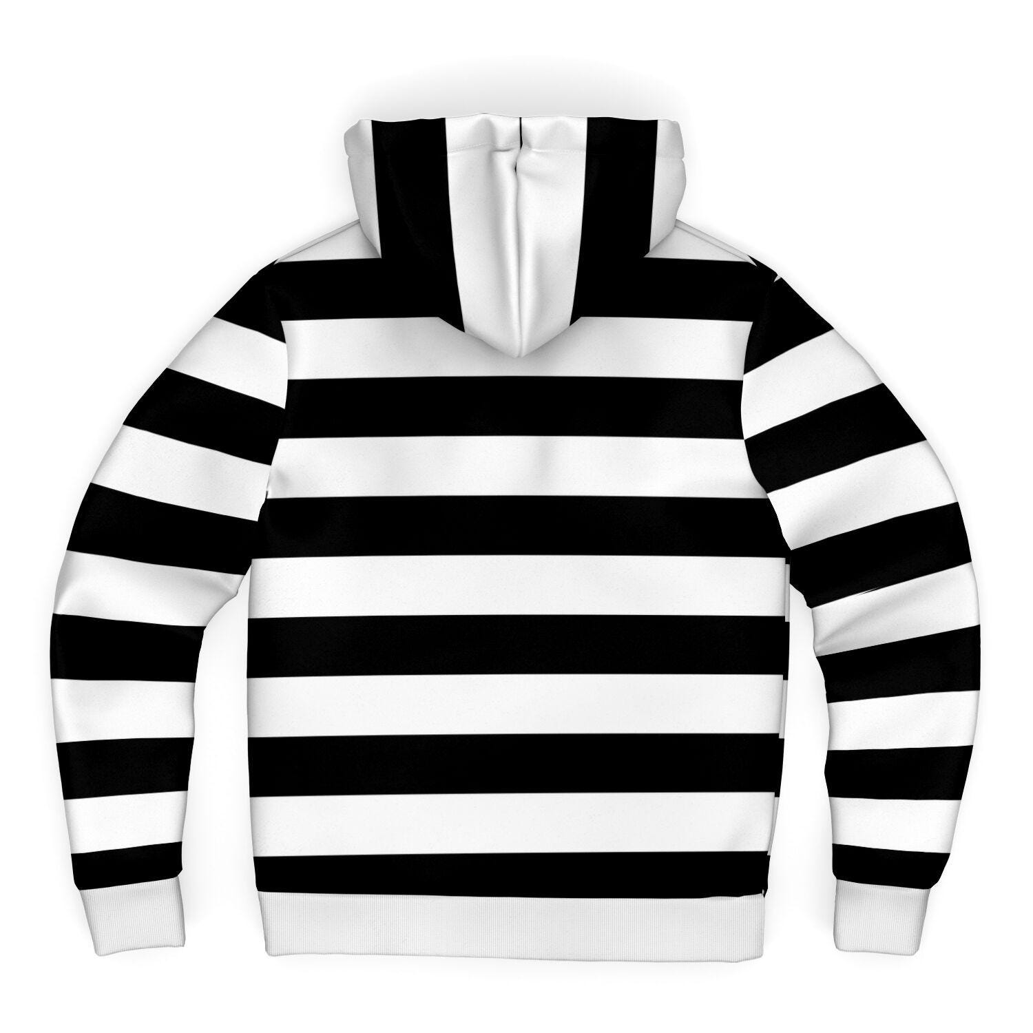 Black White Striped Zip up Fleece Lined Hoodie, Heavyweight Full