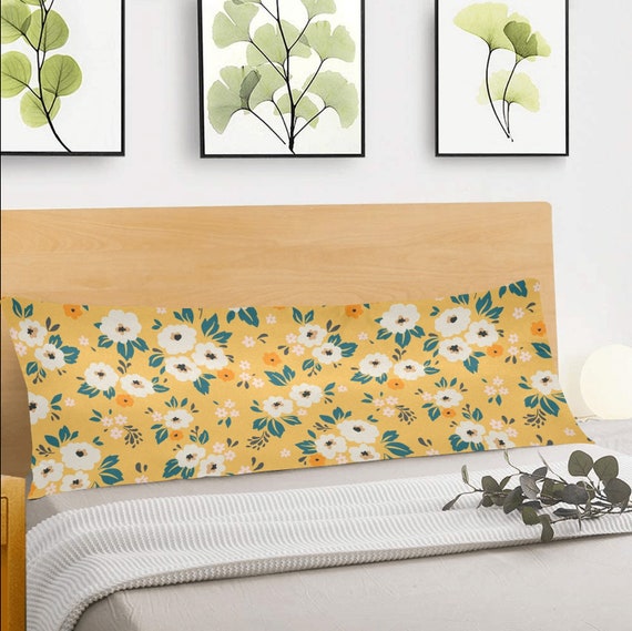 Yellow Floral Body Pillow Case Flowers Retro Vintage Long Large Bed Accent Print Throw Decor Decorative Cover Cushion 20x54 Etsy