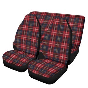 Red Plaid Front and Back Car Seat Covers Full Set (4 pcs), Tartan Checkered Auto Dog Pet Vehicle SUV Universal Protector Accessory Men Women