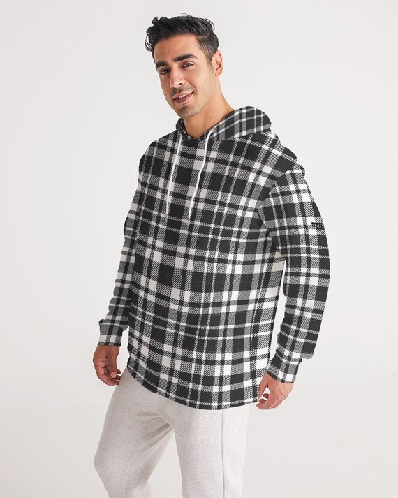 Black Buffalo Plaid Tartan Men's Hoodie 