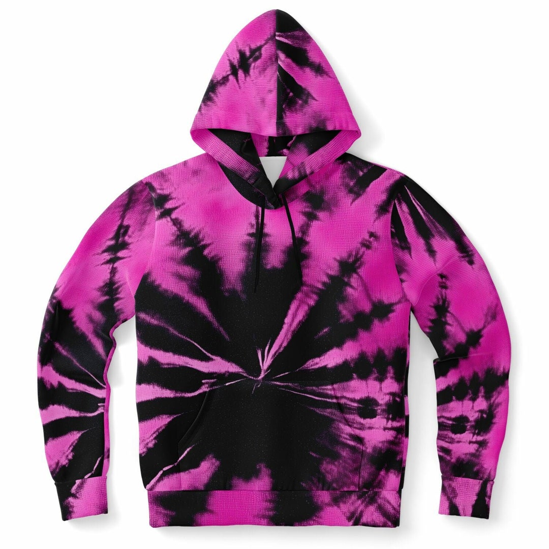 Black and Pink Tie Dye Hoodie, Pullover Men Women Adult Aesthetic Graphic  Cotton Hooded Sweatshirt With Pockets Designer Plus Size