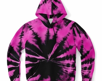 Sudadera con capucha y estampado tie dye en negro y rosa, para hombre, mujer y adulto, de algodón, con bolsillos, diseño de talla grande