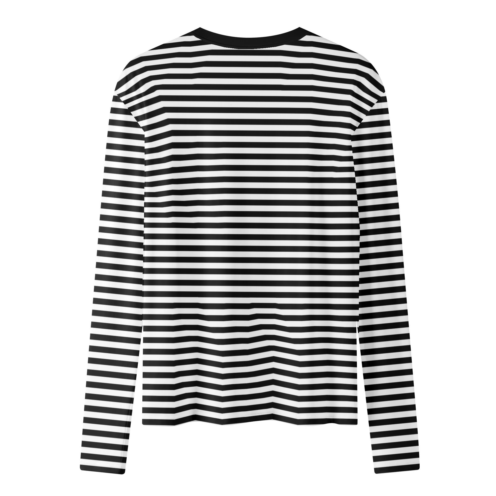 黒と白のストライプ柄レディース長袖Tシャツ、レトロヴィンテージ 