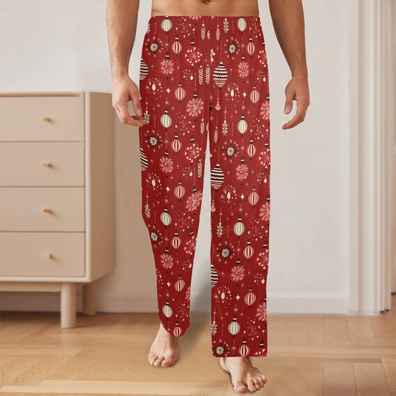 Pantalones De Pijama Rojos De Navidad Para Hombres Decoracion Festiva De Navidad Bolsillos De PJ De Saten Pantalones Para Dormir Parejas Pantalones A Juego Etsy Espana