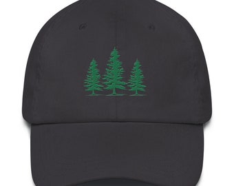 Pine Trees Baseball Dad Hat Cap, Forest Hiking Nature Mom Trucker Men Women Embroidery Embroidered Hat Designer Gift