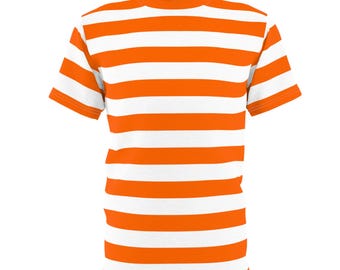 Oranje wit gestreept T-shirt, streep Designer Esthetisch Lichtgewicht Zwaargewicht Ronde Hals Heren Dames T-shirt Shirt Korte Mouwen
