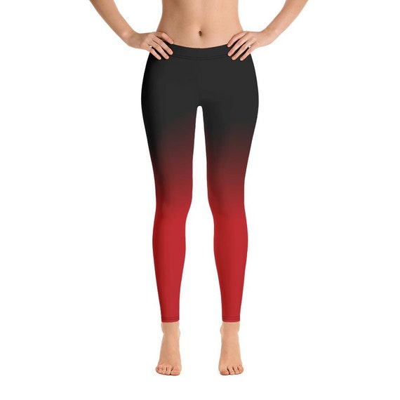 Black and Red Ombre Yoga Leggings, Gradient Women Girls Workout Half Dip  Tie Dye Workout Pants Printed Sexy Plus Size Festival Tights 