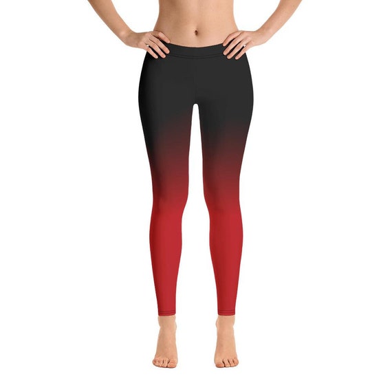 Black and Red Ombre Yoga Leggings, Gradient Women Girls Workout