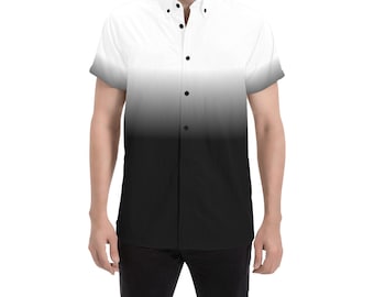 Camisa abotonada para hombre con degradado en blanco y negro, manga corta, cuello abotonado, estampado informal, talla grande