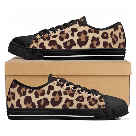 Leopard Women Shoes Animal Print Cheetah Black White Sneakers Canvas White Low Top Lace Up Custom Female Girls Ladies Aesthetic Flat Shoes