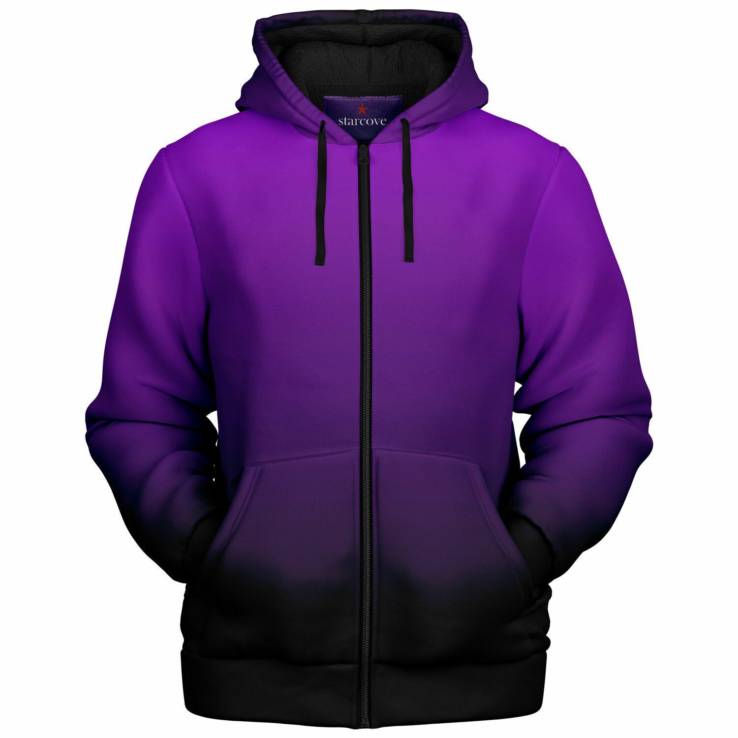 トップス SC SUBCULTURE OMBRE CHECK JACKET PURPLE Black Purple Ombre Zip up Fleece Lined Hoodie, Gradient Tie Dye