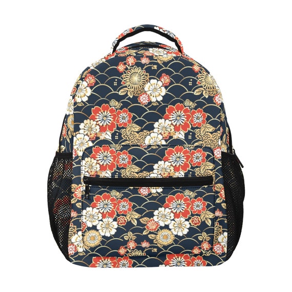Zaino Kawaii Floreale Per Ragazze – Nylon Impermeabile 41,9x30x13 Cm – Mini Bookbag Bianco Con Fiori