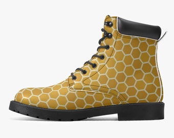 Botas de cuero con estampado de abeja, zapatos casuales con cordones para hombre y mujer, ideales para festivales, senderismo, invierno y ocasiones especiales. Regalo personalizado.