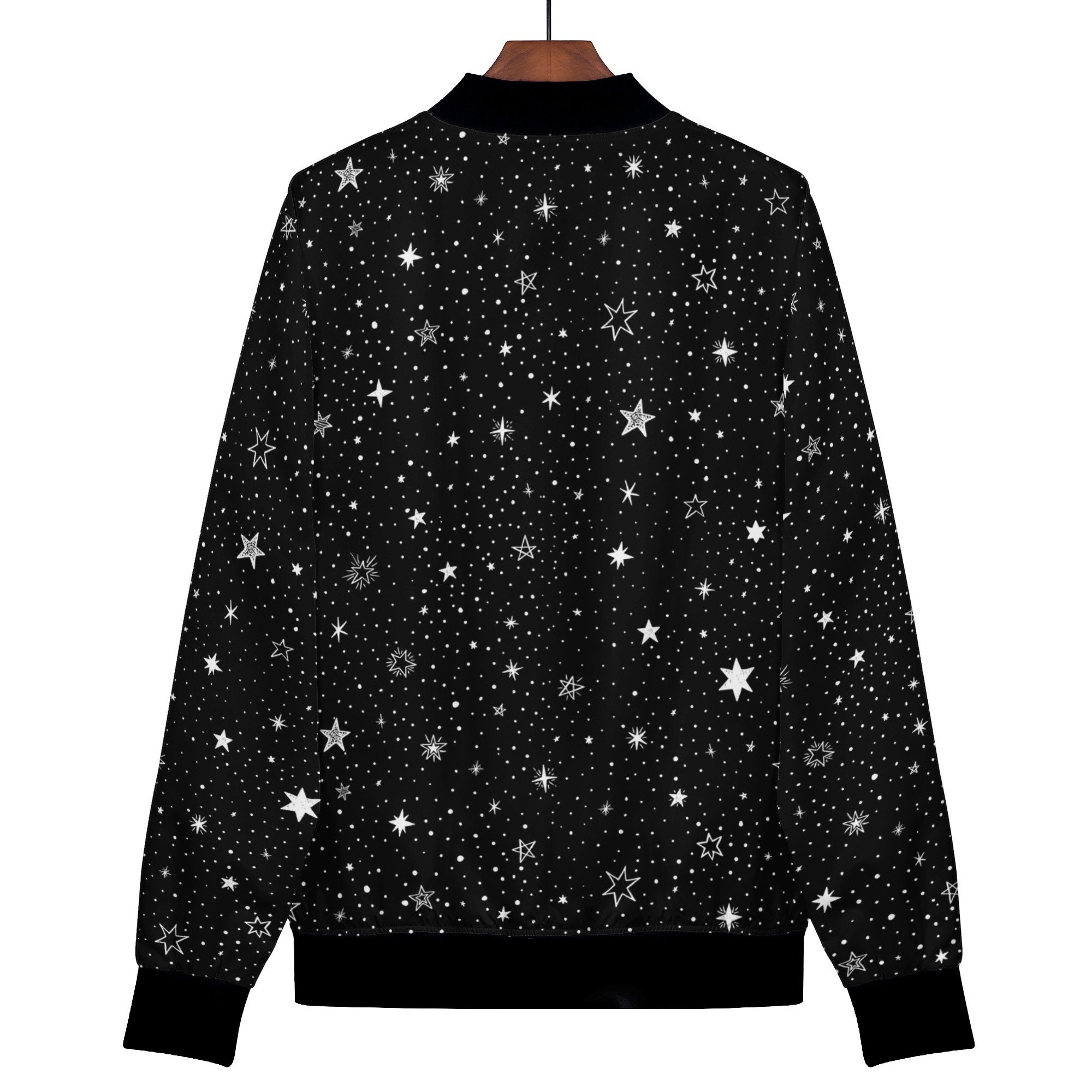 Stars Women Bomber Jacket, Black White Space Galaxy Zip up