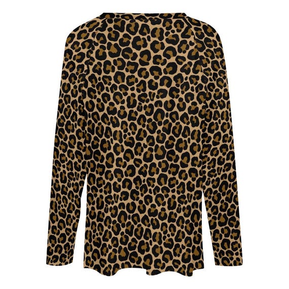 Leopard Women Long Sleeve Tshirt Loose Fit, Animal Print Brown