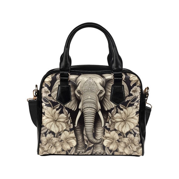 Elephant Leather Purse Floral Women Designer Handbag Animal Print Black Small Cute Shoulder Vegan Leather Crossbody Bag Ladies Etsy UK