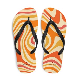 Funky Flip Flops, Groovy Orange Psychedelische bequeme Schuhe Thong Sandalen Sommer Frau Männer Strand Gummi Rutsch auf Schuhen
