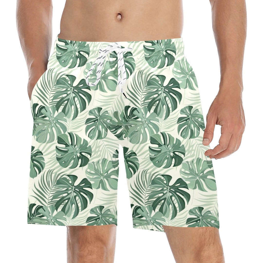 Men's Swim Trunks - Midnight Monstera - Olive Velour