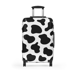 Cow Print Suitcase Luggage, Black White Carry On With 4 Wheels Cabin Travel Small Large Set Rolling Spinner Designer Hard Shell Case