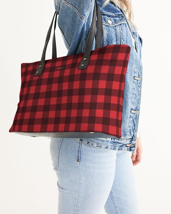 Red/Black Buffalo Plaid Purse with Makeup Bag