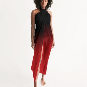 Black Red Ombre Swimsuit Cover Up Women, Tie Dye Gradient Wrap Front Sarong Bikini Bathing Suit Beach Sexy Long Flowy Skirt Dress Coverup