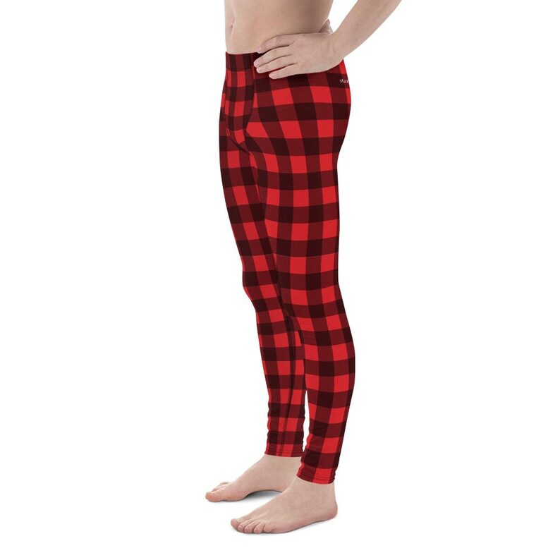 Red black Check Lumberjack Printed Yoga Sports Pants Tights Buffalo Plaid Men/'s Leggings
