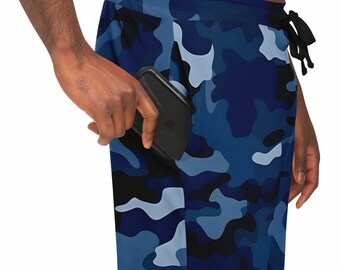 Navy Blue Camo Joggers Sweatpants With Pockets, Camouflage Women