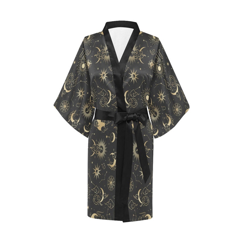 Sun Moon Kimono Robe, Stars Print Black Oriental Constellation ...