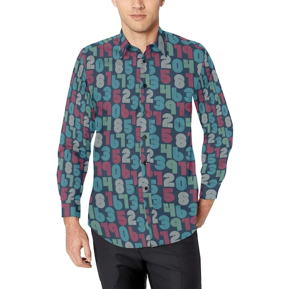 Retro Numbers Men Button up Shirt, Teacher Long Sleeve Fun Math