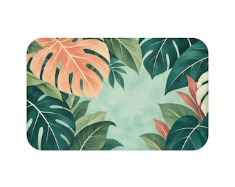 Monstera Leaf Bath Mat, Tropical Green Memory Foam Cute Shower Bathroom Decor Non Slip Floor Large Small Washable Quick Dry Luxury Rug