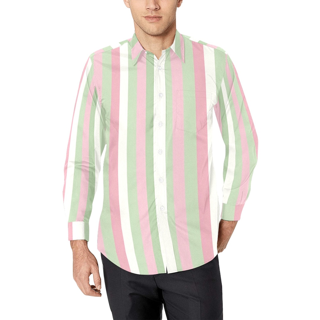 Green and white striped mens dress shirt sales