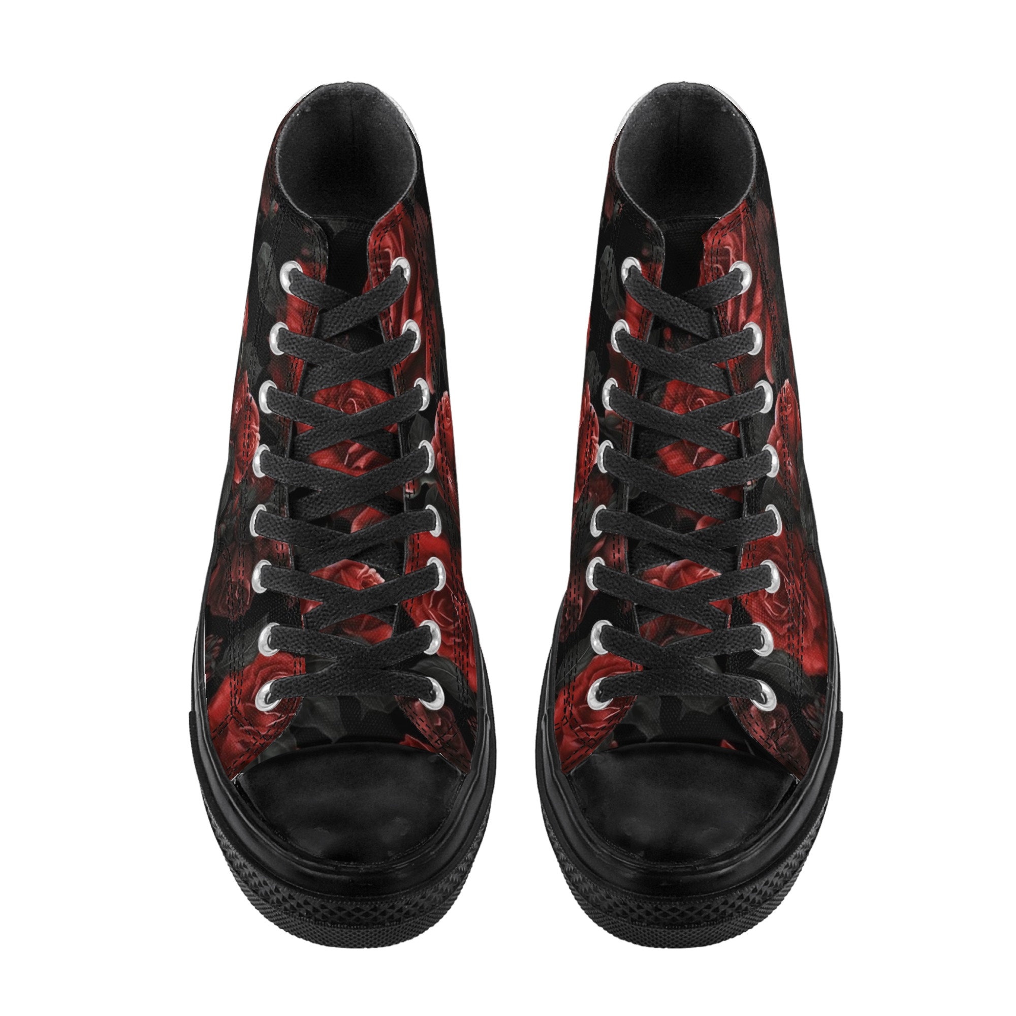 Red and Black Roses Women High Top Shoes, Gothic Flowers 