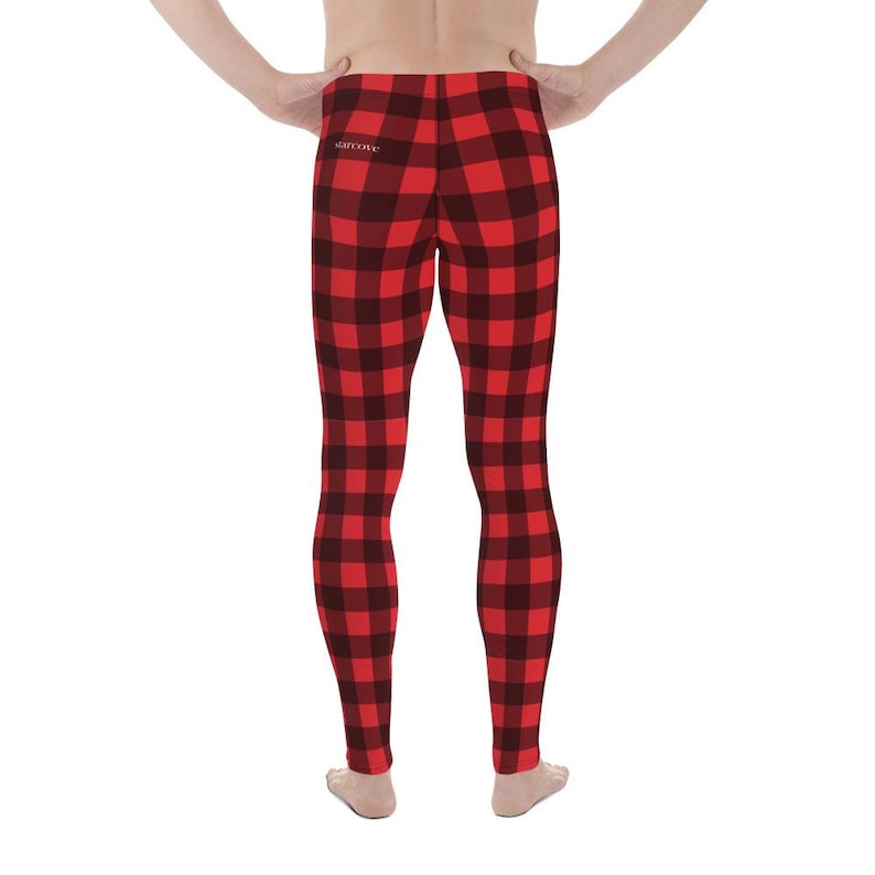 Red black Check Lumberjack Printed Yoga Sports Pants Tights Buffalo Plaid Men/'s Leggings