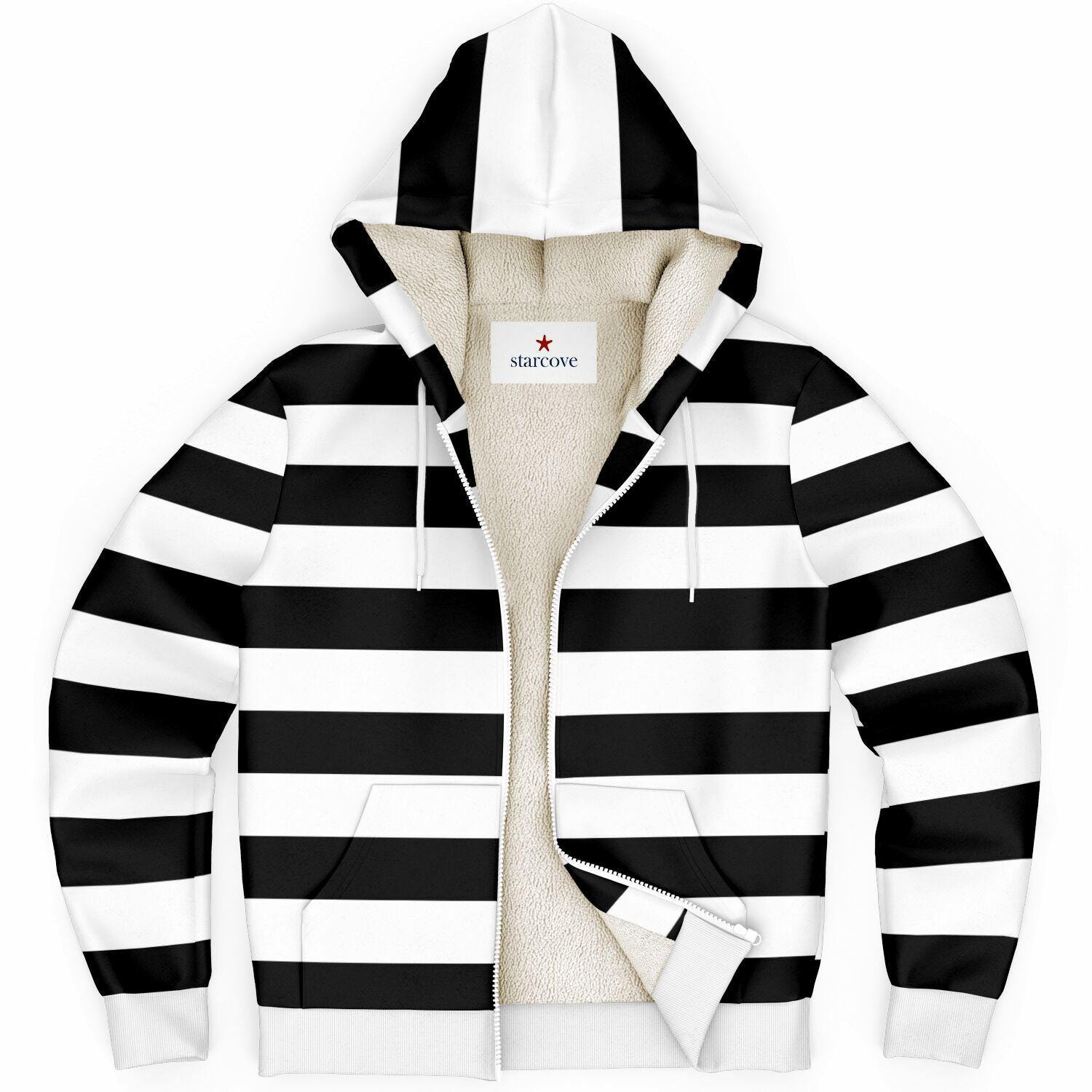 オフホワイト BLACK STRIPES HOODIE 40800073311 Black White Striped Zip up Fleece Lined Hoodie, Heavyweight Full