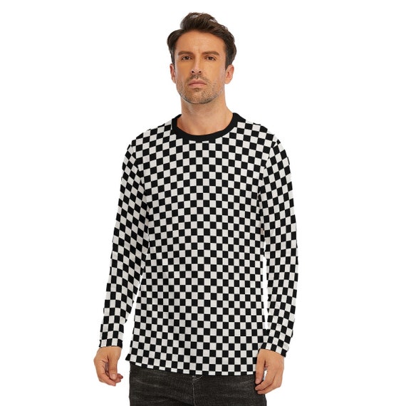 Black and white check t best sale shirt mens