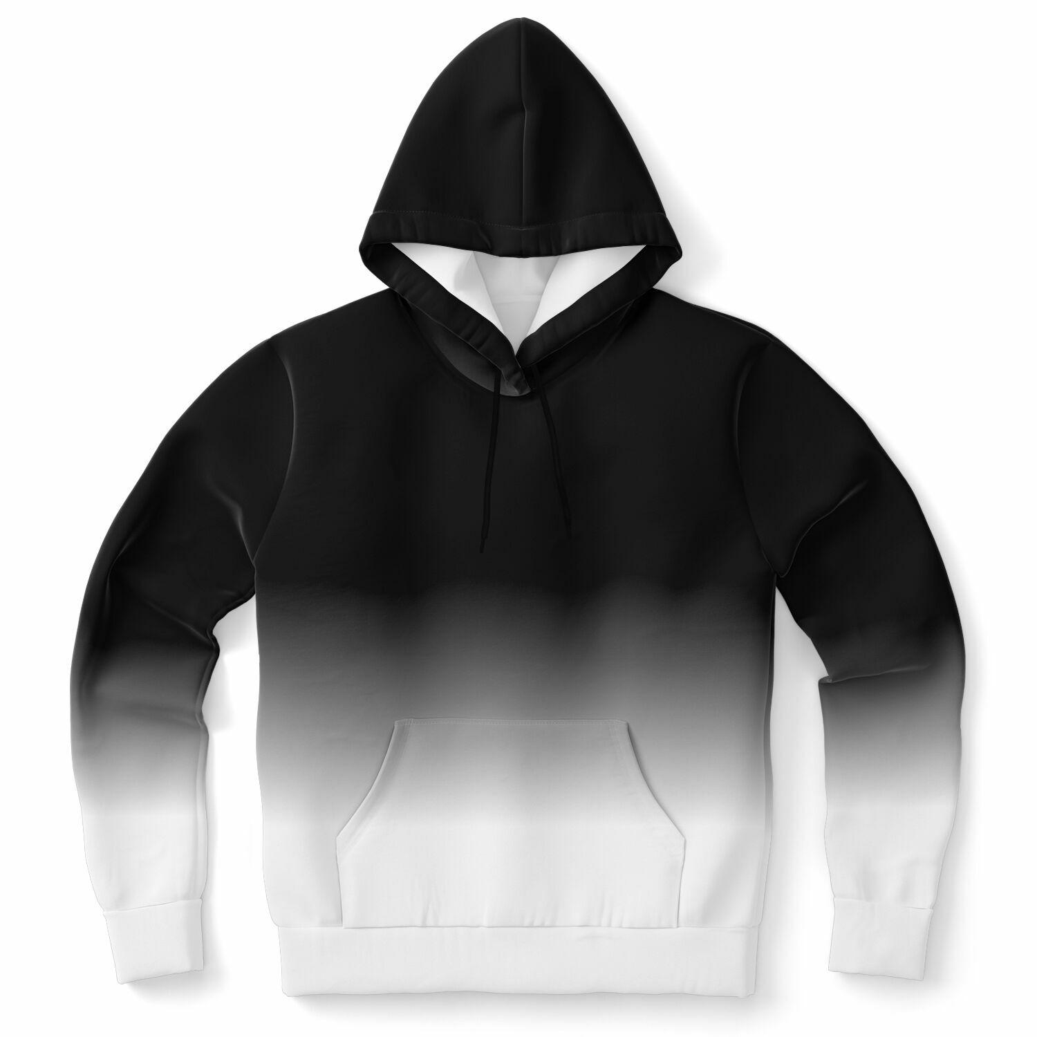 Black White Ombre Zip up Hoodie, Gradient Tie Dye Zipper Pullover 