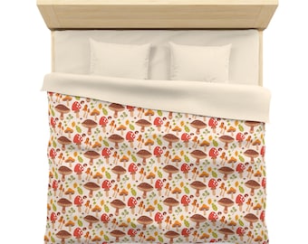 Mushroom Duvet Cover, Forest Retro Vintage Cottagecore Microfiber Full Queen King Twin XL Size Unique Bed Linen Bedding Bedroom Home Decor