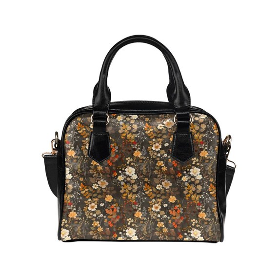 Brown Floral Purse, Flowers Fall Autumn Retro Pattern Cute  display picture 2